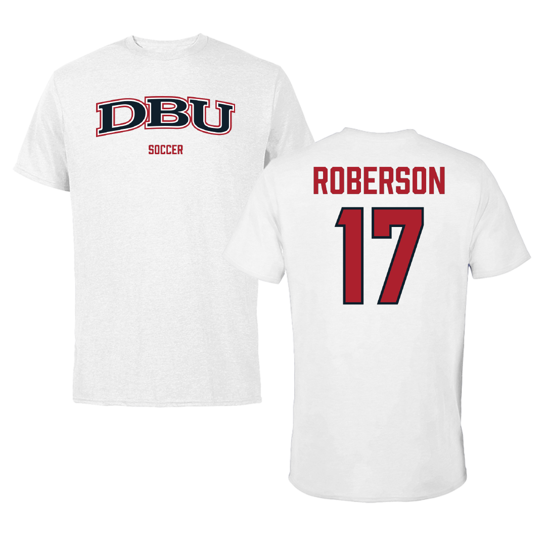 Dallas Baptist University Soccer (W) White Performance Tee - #17 Haley Roberson