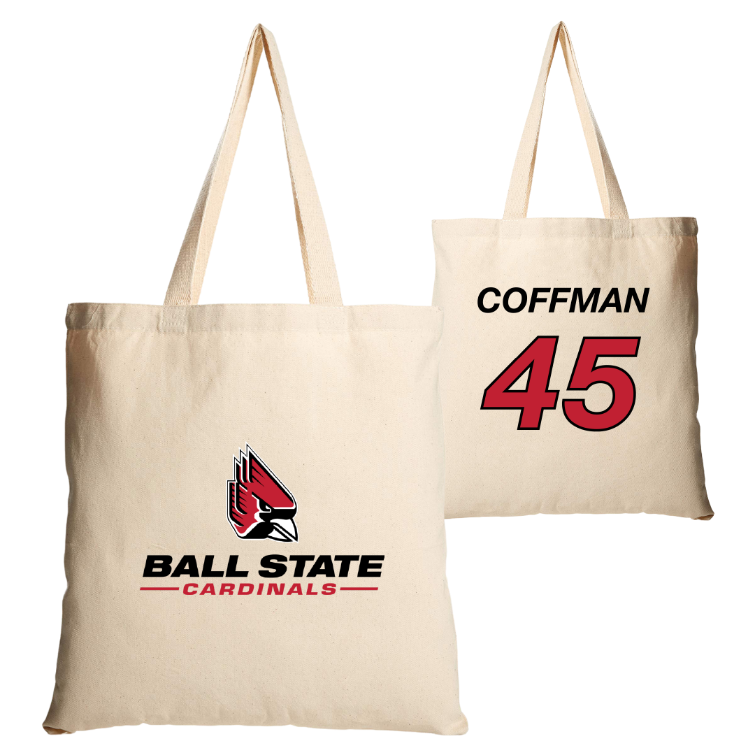 Ball State University Baseball Tan Canvas Tote Bag - #45 Owen Coffman