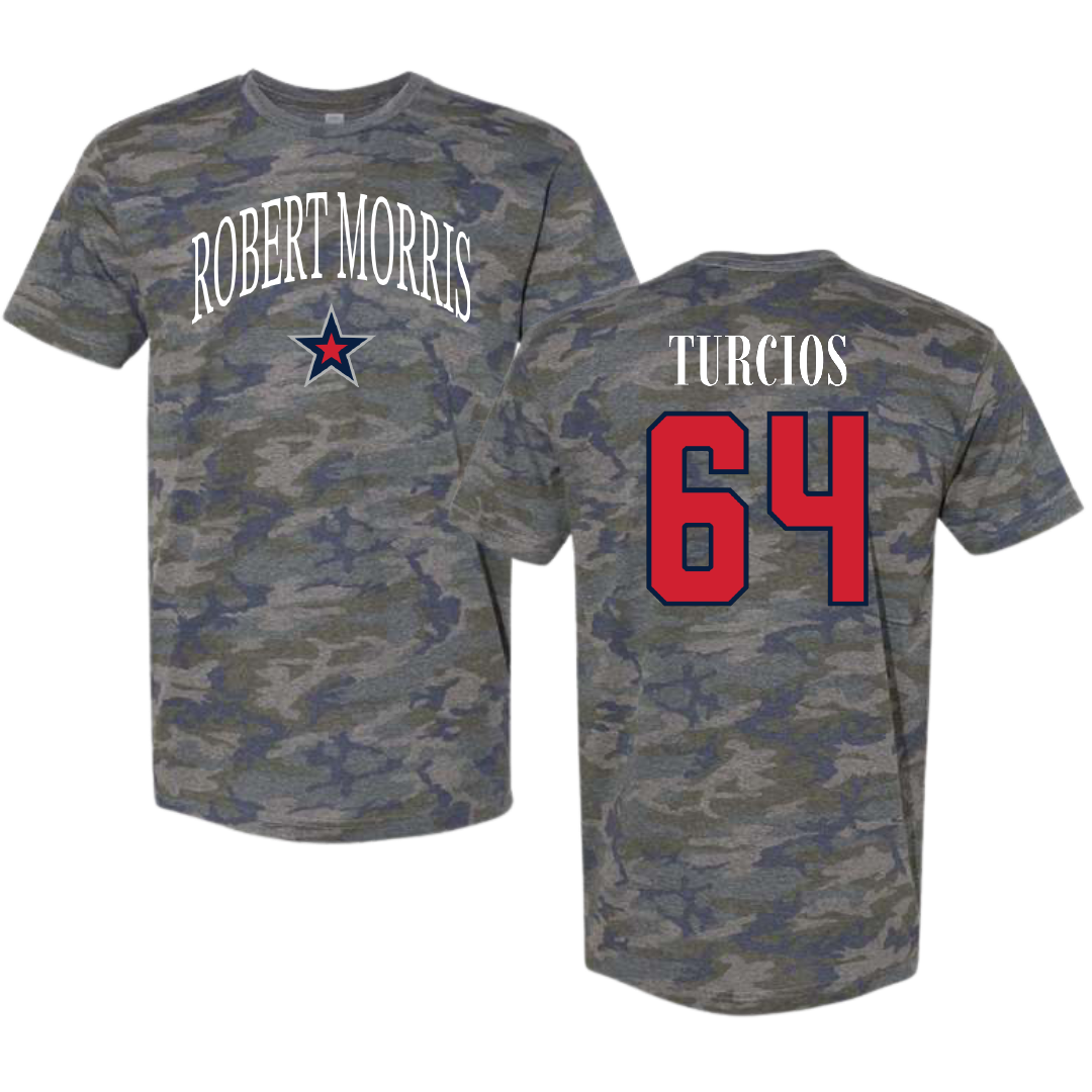 Robert Morris University Football Vintage Camo Tee - #64 Diego Turcios