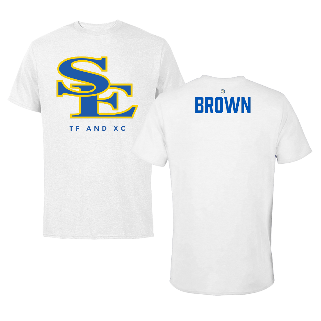 Southeastern Oklahoma State University TF and XC White Performance Tee - Uryaha Brown