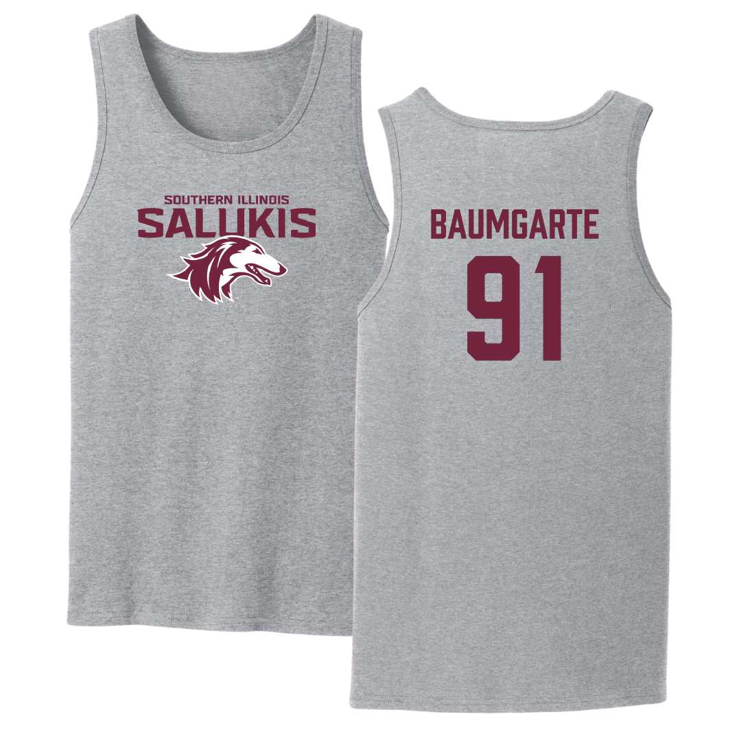Southern Illinois University at Carbondale Football Sport Gray Tank Top - #91 Jake Baumgarte