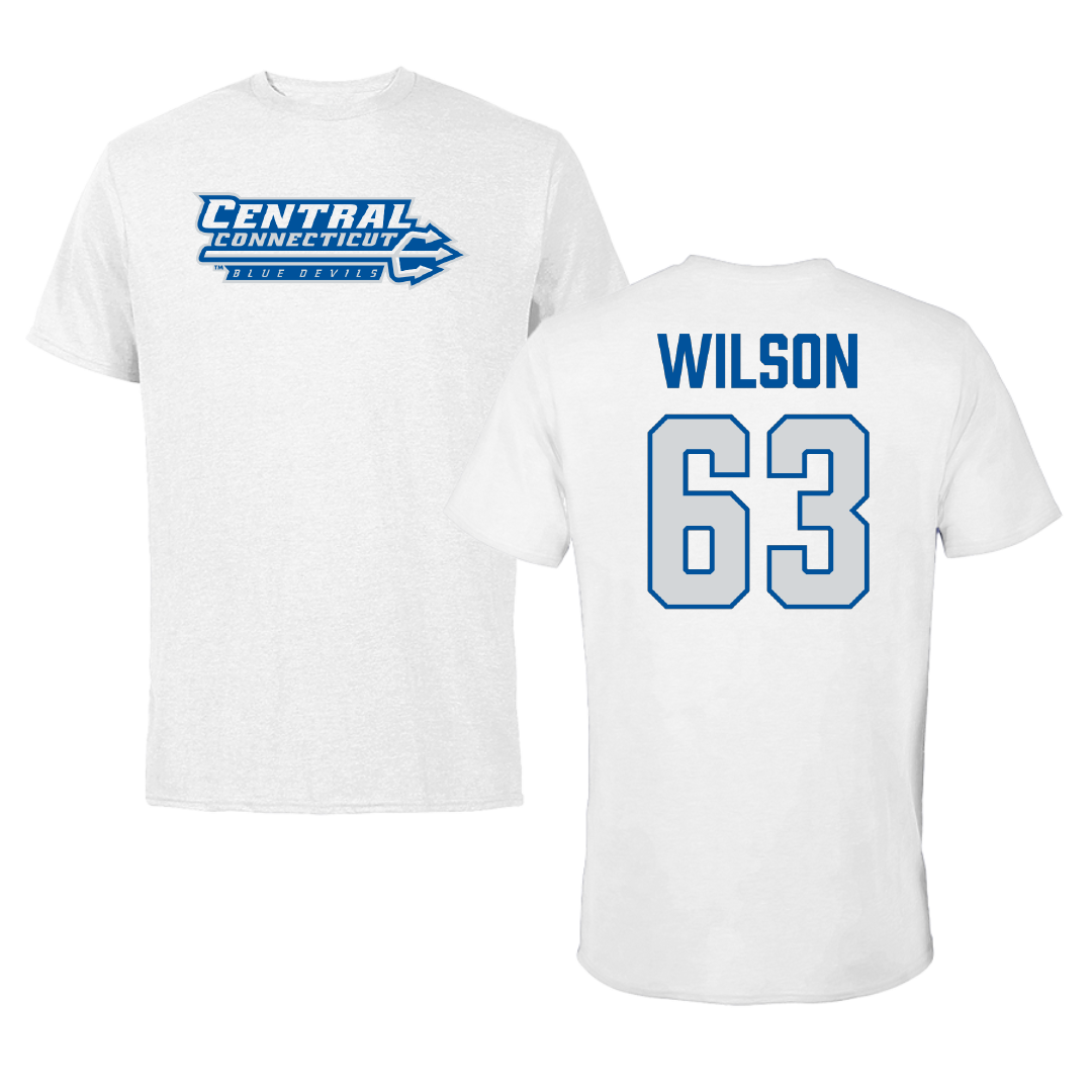 Central Connecticut State University Football White Tee - #63 Kellen Wilson