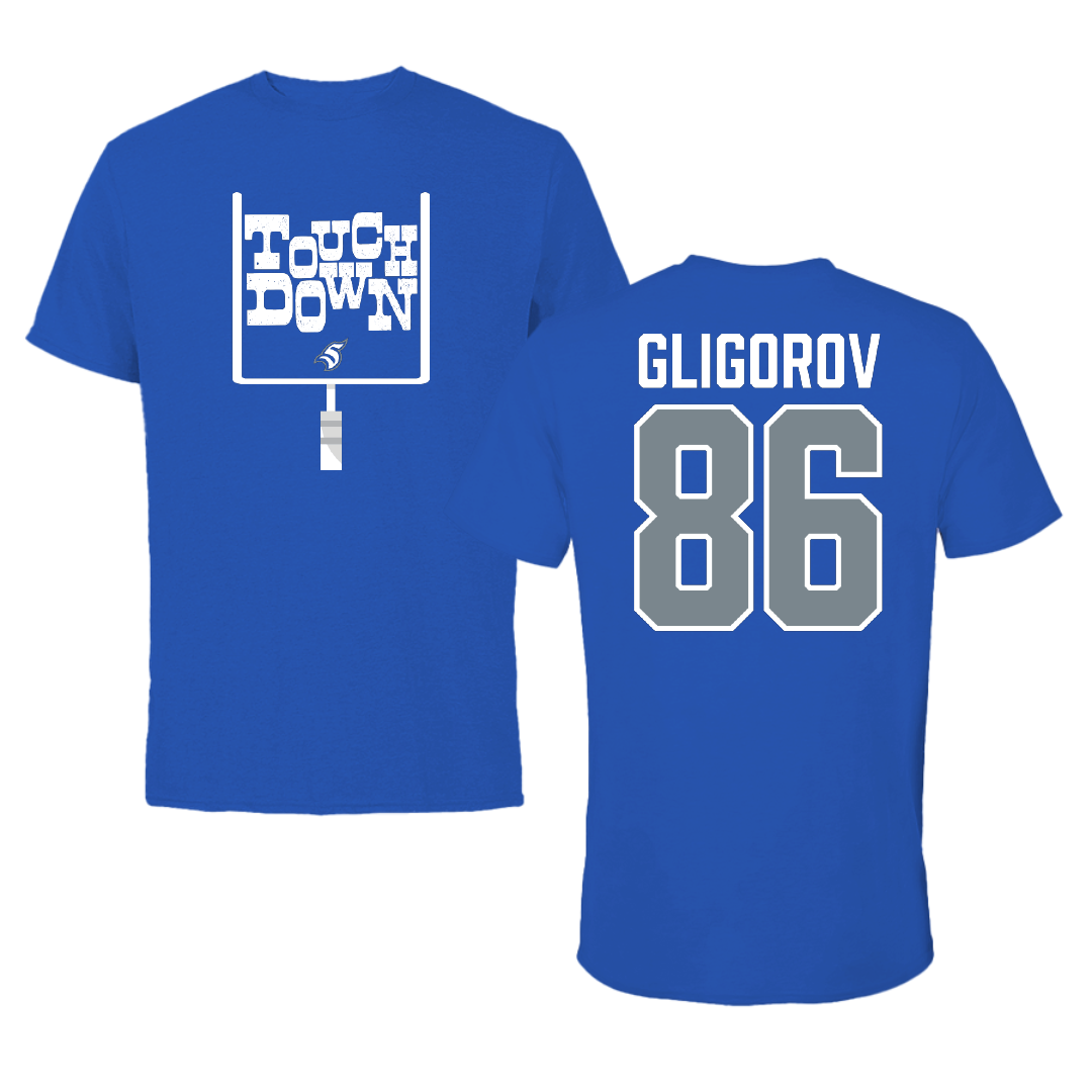 Thomas More University Football Blue Touchdown Tee - #86 Ilia Gligorov