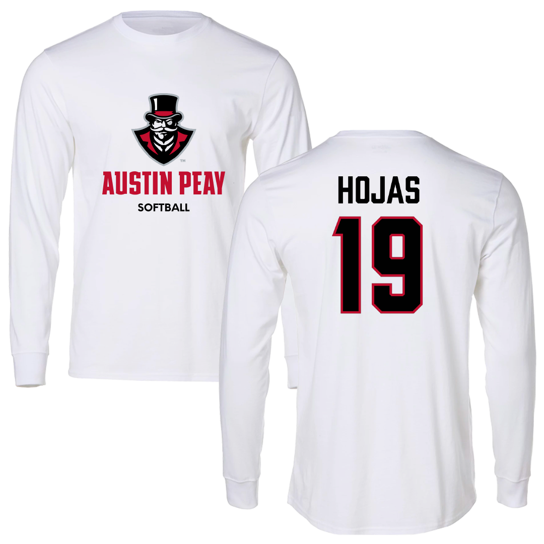 Austin Peay State University Softball White Long Sleeve - #19 Maddy Hojas