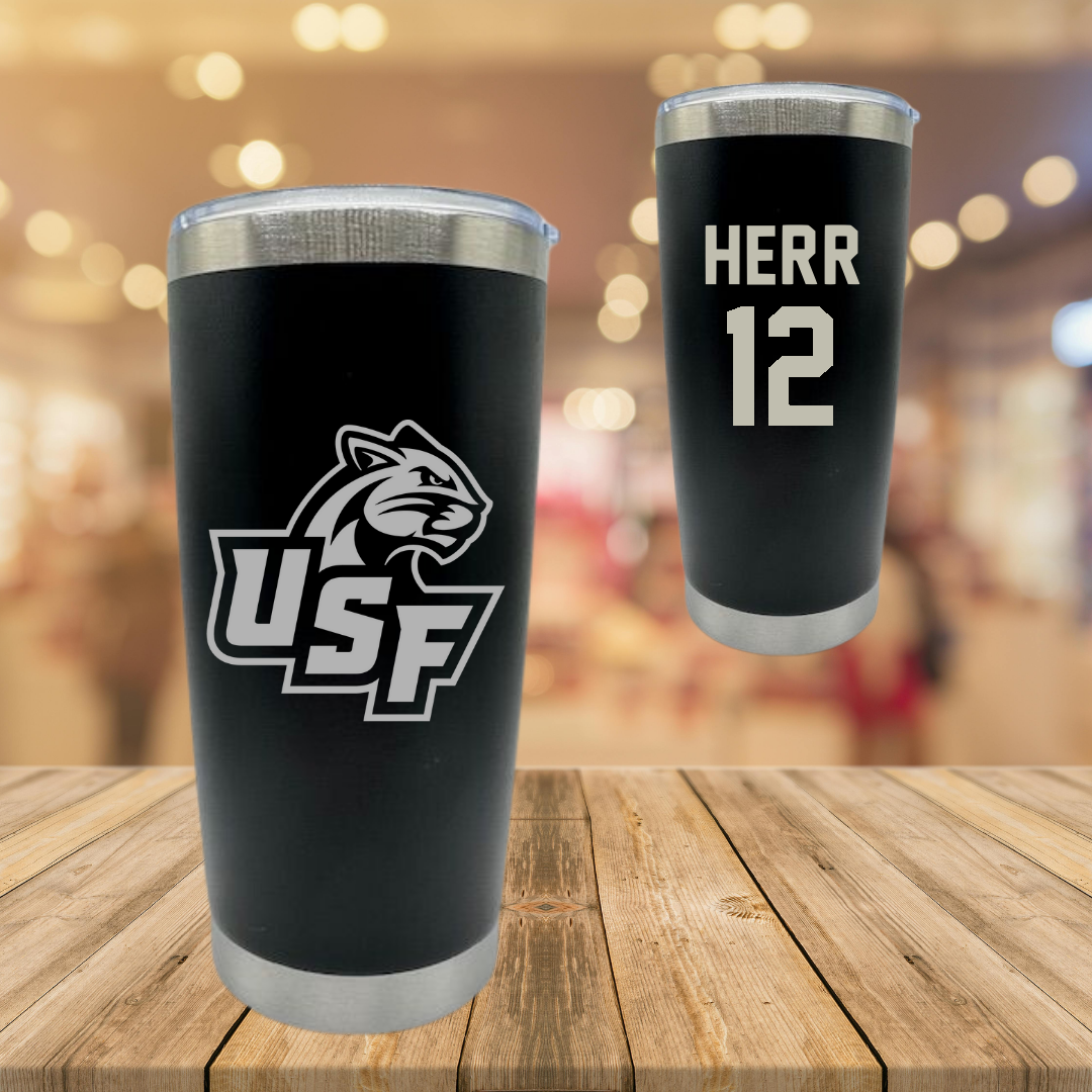 University of Sioux Falls Baseball Black Stainless Steel Tumbler - #12 Brodie Herr