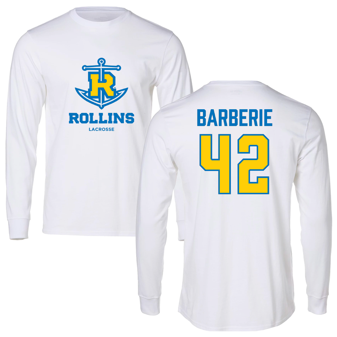 Rollins College Lacrosse (M) White Long Sleeve - #42 Blake Barberie