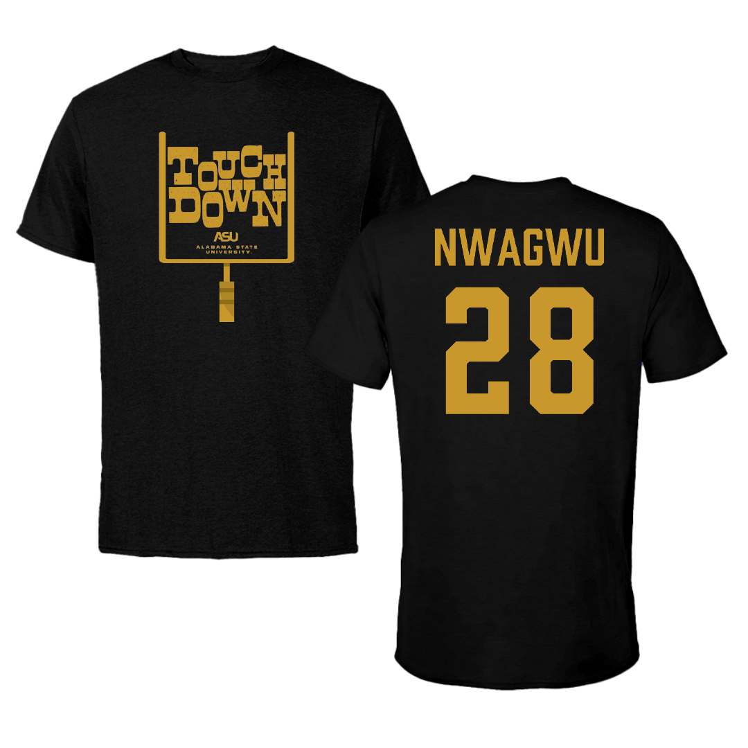 Alabama State University Football Black Touchdown Tee - #28 Nathan Nwagwu