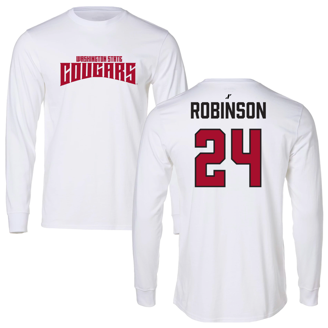Washington State University Basketball (M) White Classic Performance Long Sleeve - #24 Dominik Robinson