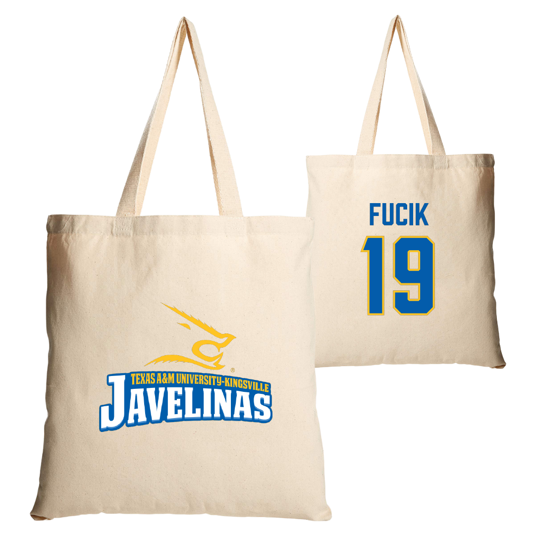 Texas A&M University-Kingsville Football Tan Canvas Tote Bag - #19 Bryce Fucik