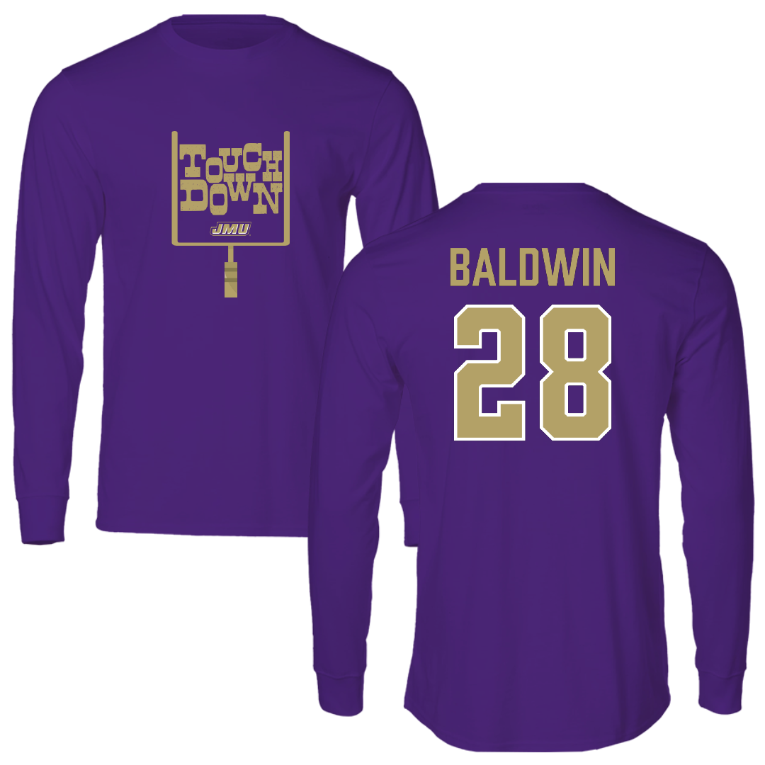 James Madison University Football Purple Touchdown Performance Long Sleeve - #28 Ke'Marion Baldwin