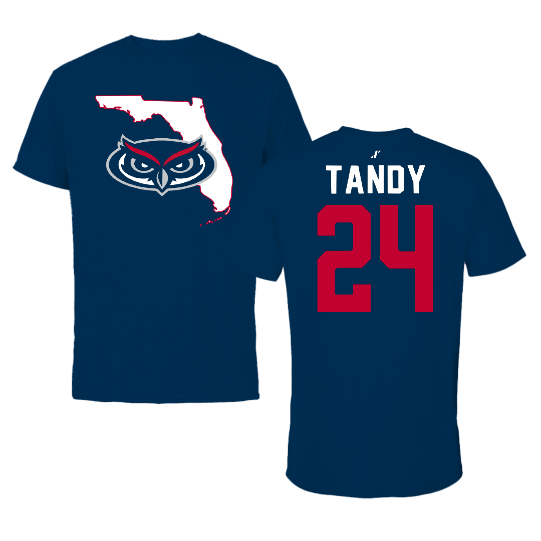 Florida Atlantic University Basketball Navy State Performance Tee - #24 Dekeyvan Tandy