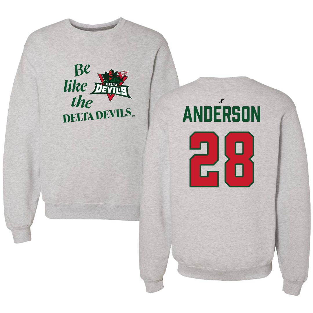 Mississippi Valley State University Football Light Gray Be Like Us Crewneck - #28 Jordan Anderson