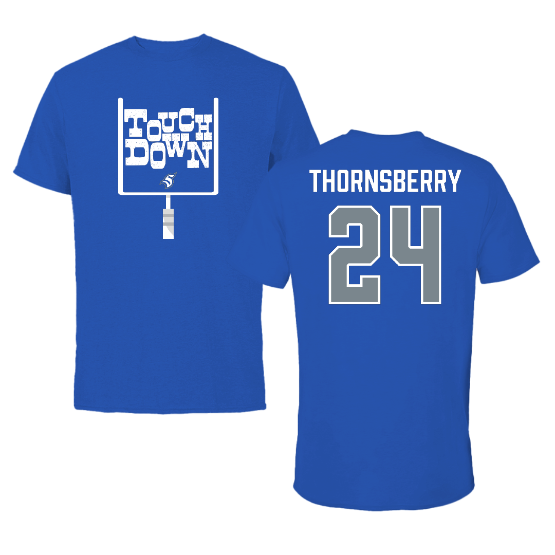 Thomas More University Football Blue Touchdown Performance Tee - #24 Jacob Thornsberry