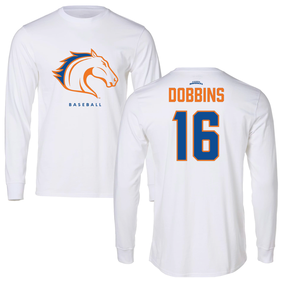 University of Texas at Arlington Baseball White Performance Long Sleeve - #16 Michael Dobbins