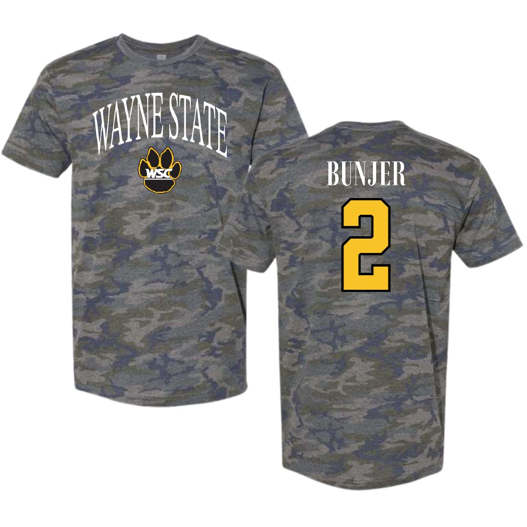 Wayne State College (Nebraska) Volleyball Vintage Camo Tee - #2 Taylor Bunjer