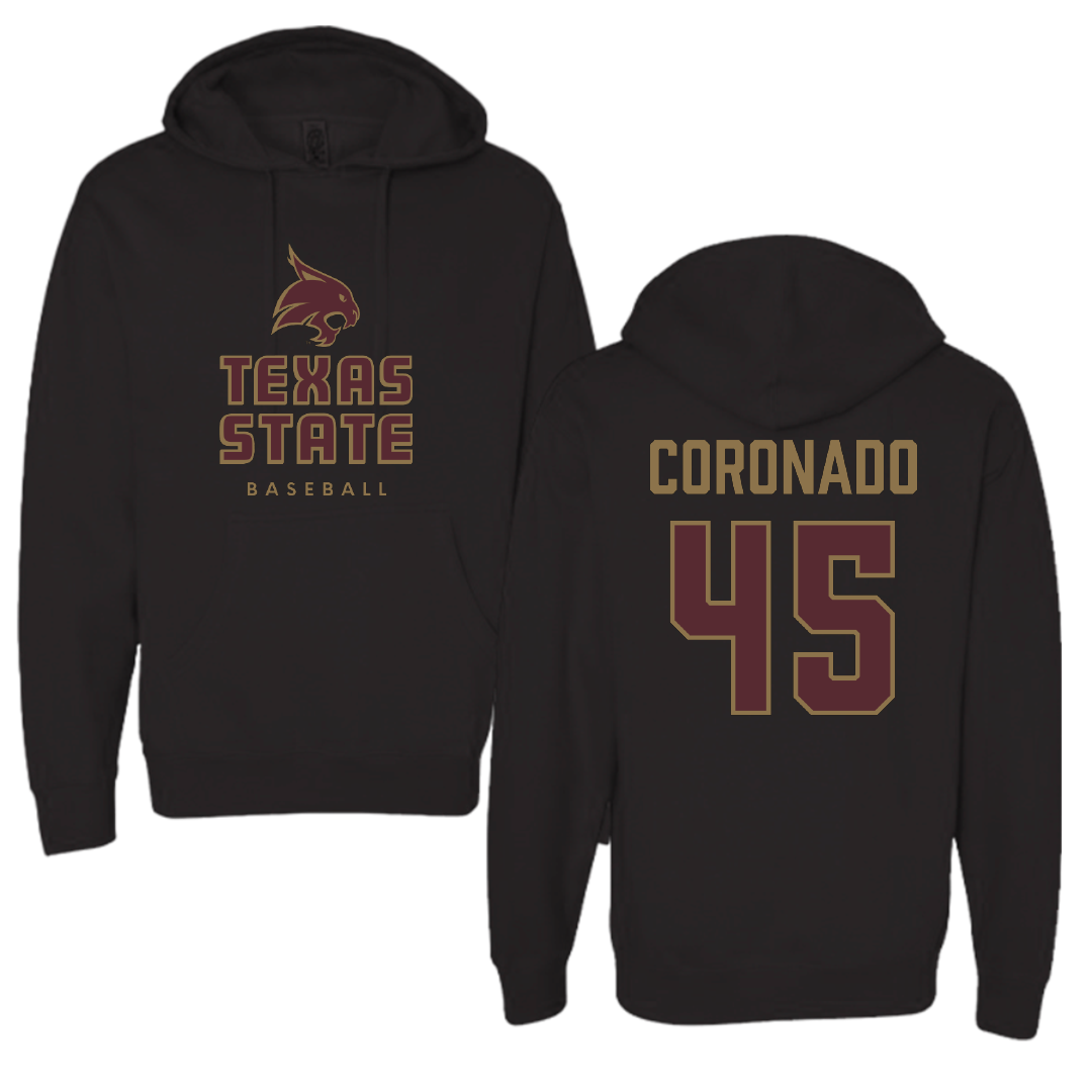 Texas State University Baseball Black Hoodie - #45 Victor Coronado