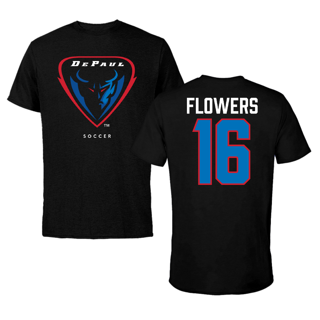 DePaul University Soccer Black Tee - #16 Tyler Flowers