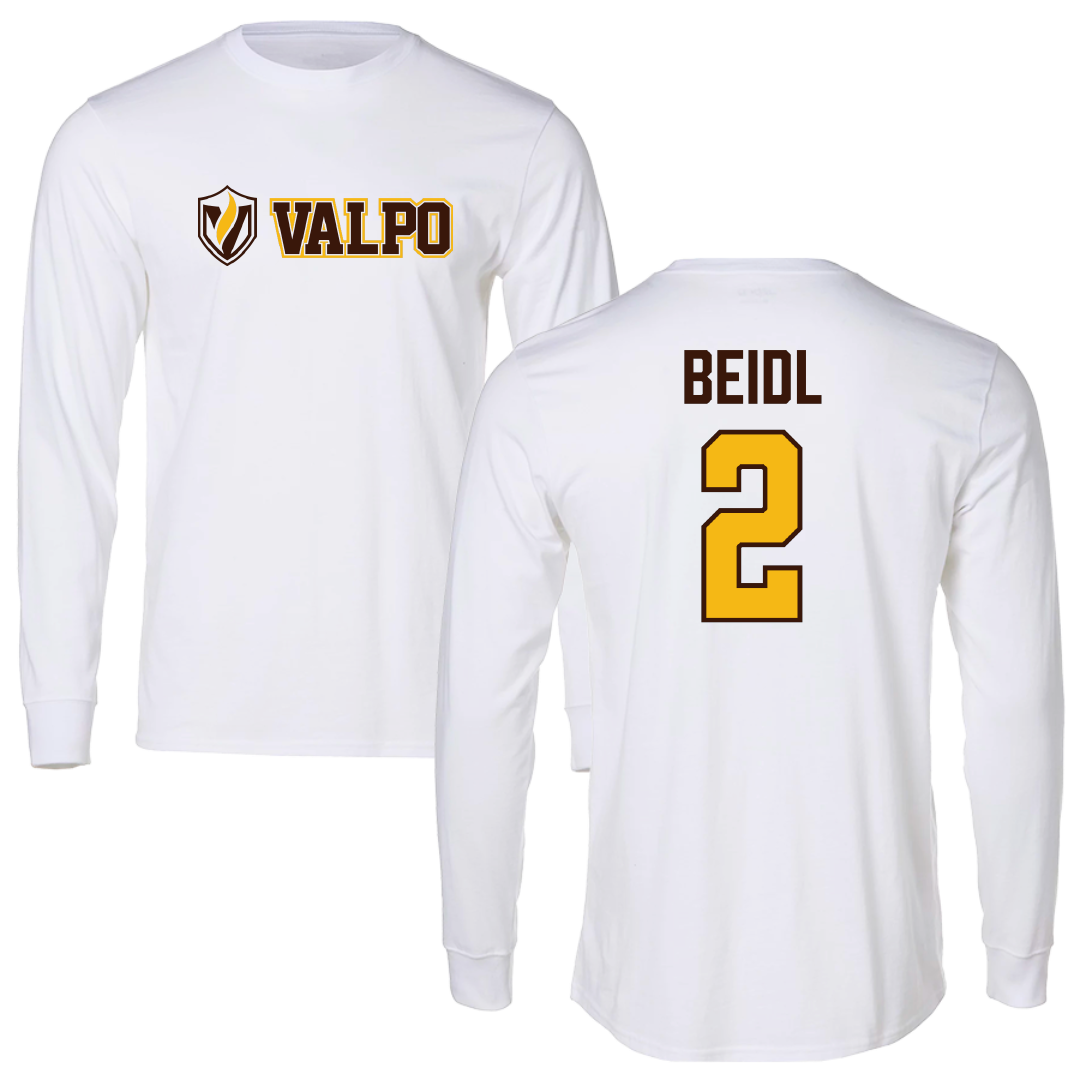 Valparaiso University Football White Performance Long Sleeve - #2 Nick Beidl