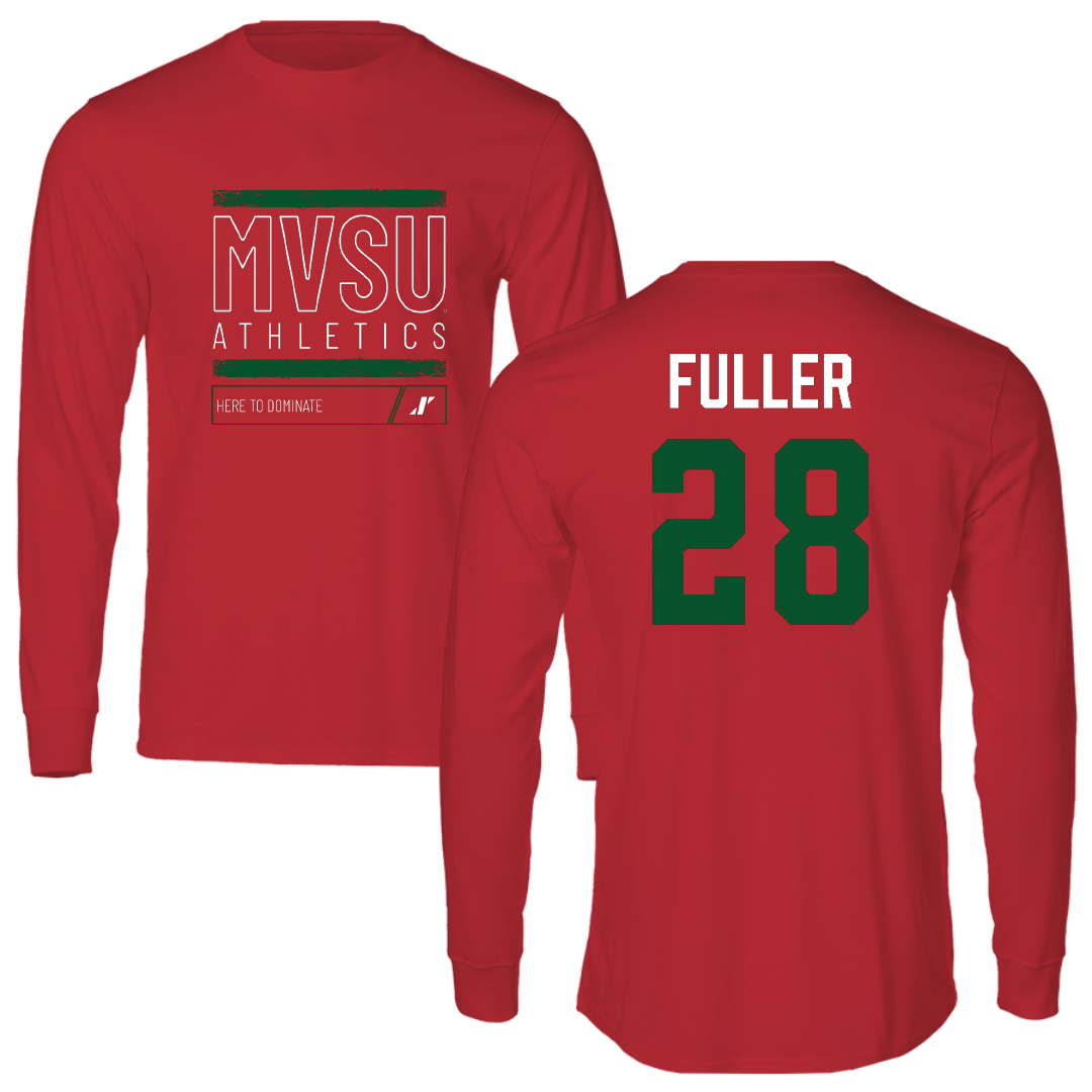 Mississippi Valley State University Baseball Red Dominate Performance Long Sleeve - #28 Ethan Fuller