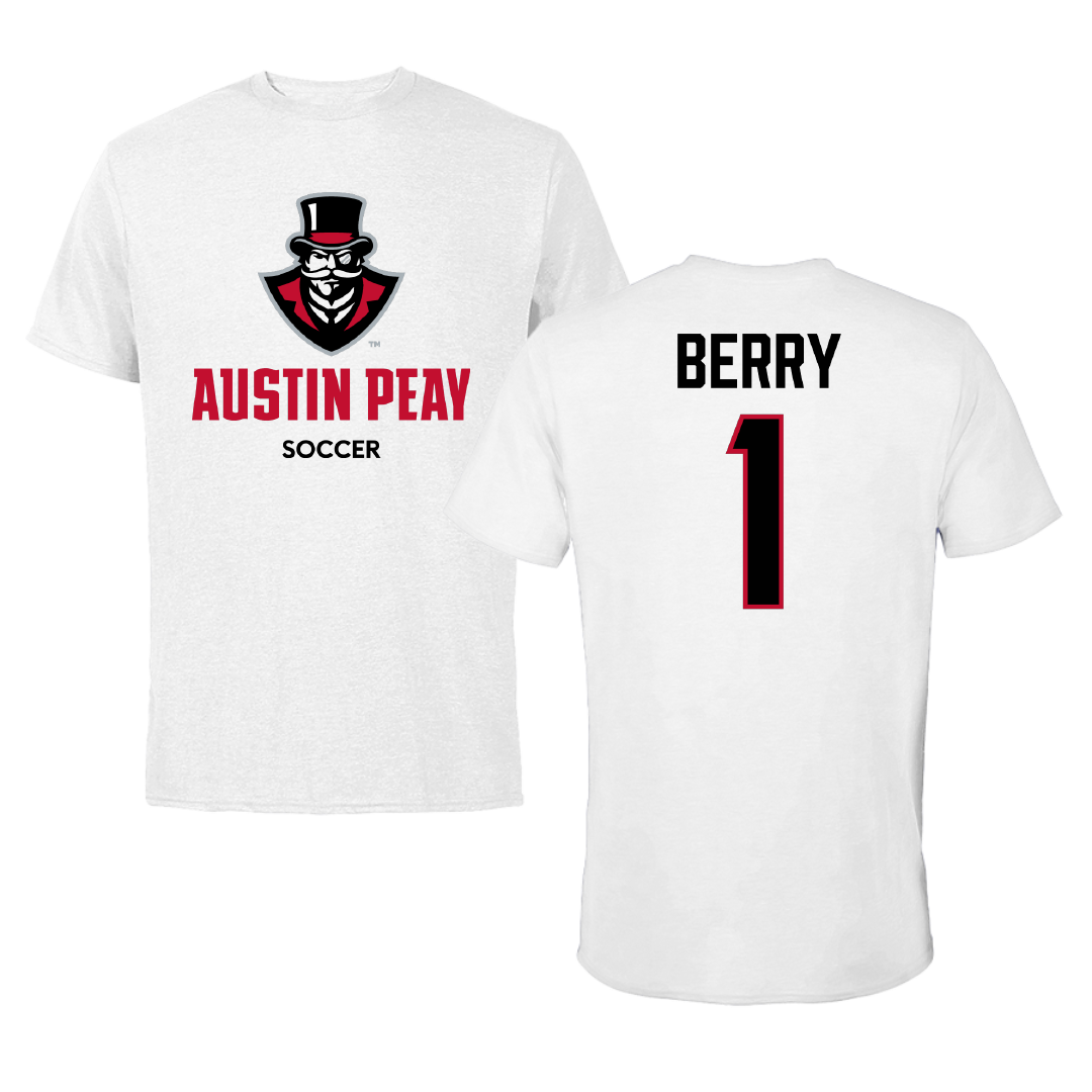 Austin Peay State University Soccer (W) White Performance Tee - #1 Lauryn Berry