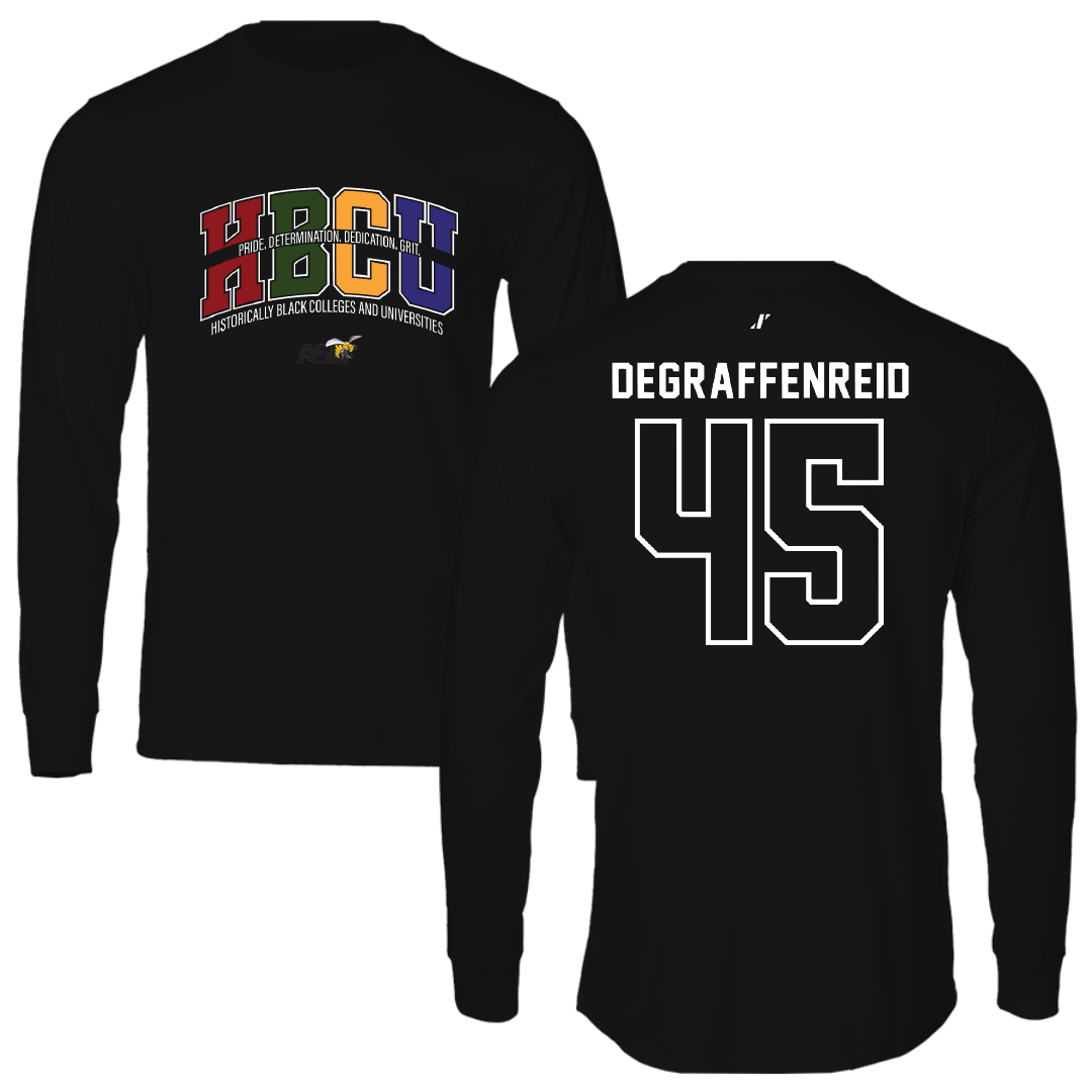 Alabama State University Football Black HBCU Performance Long Sleeve - #45 Grant DeGraffenreid