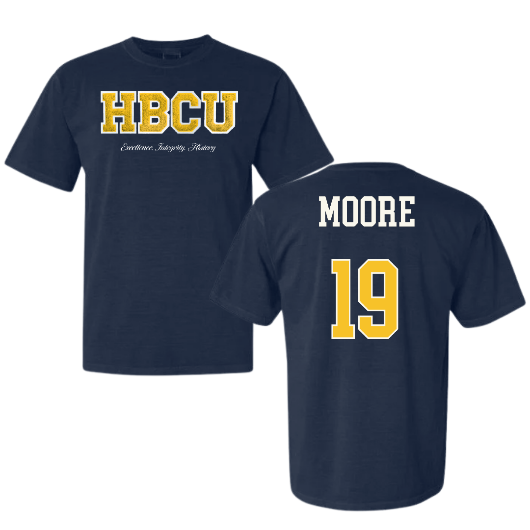 Coppin State University Baseball Navy HBCU Varsity Comfort Colors Tee - #19 Daniel Moore