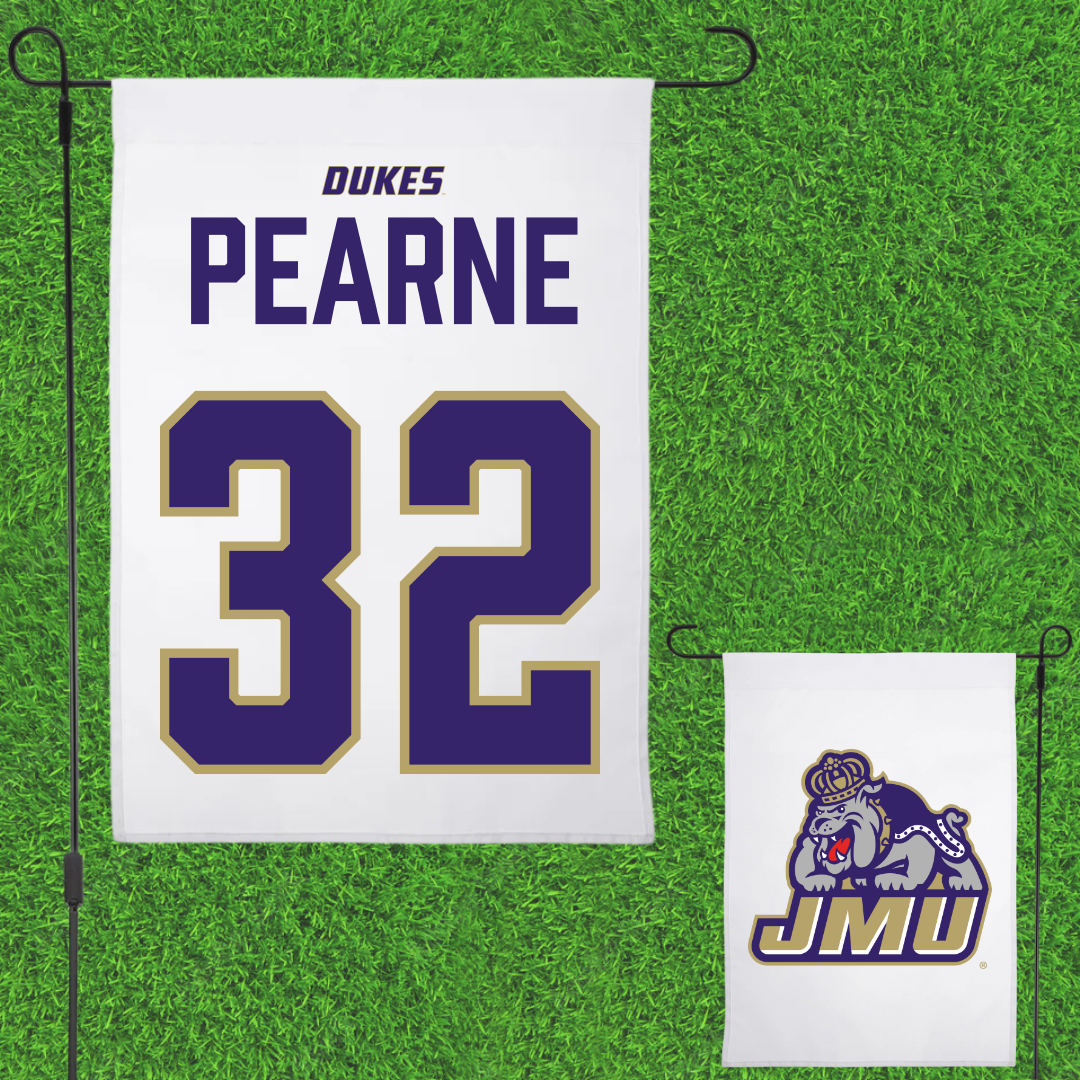 James Madison University Baseball White Garden Flag - #32 Sam Pearne