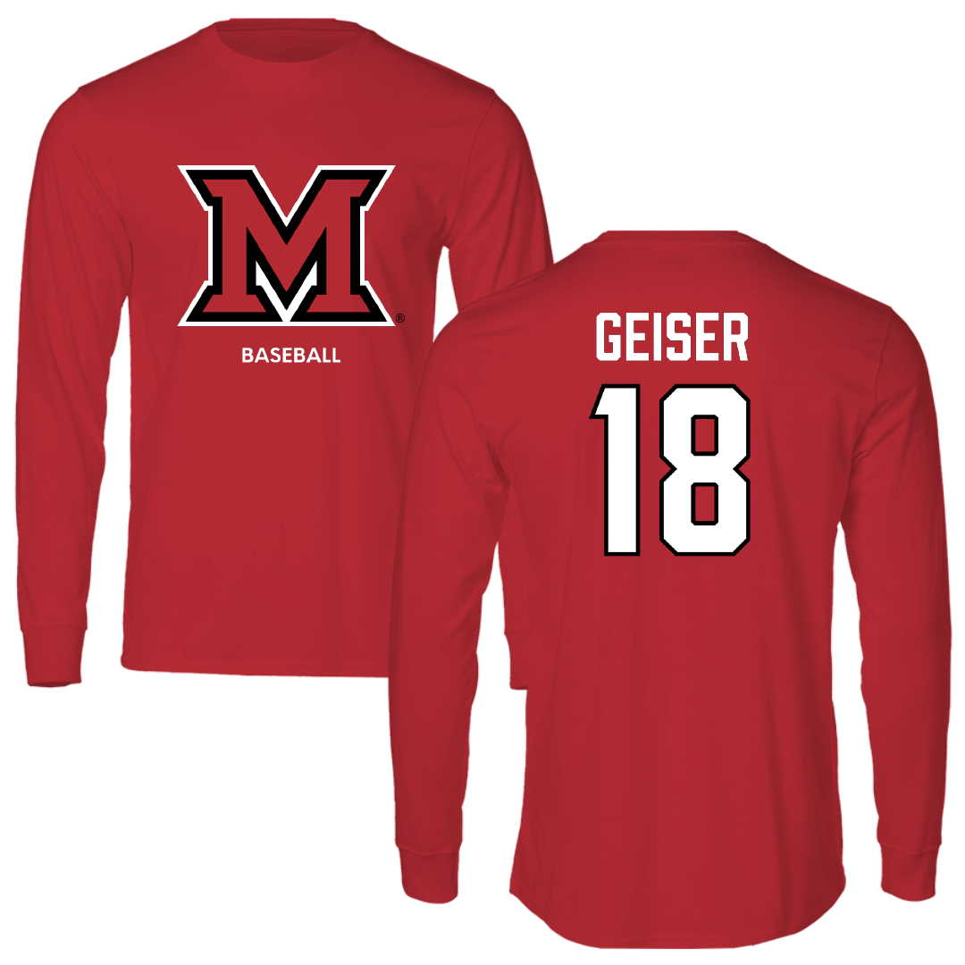 Miami University (Ohio) Baseball Red Performance Long Sleeve - #18 Jack Geiser