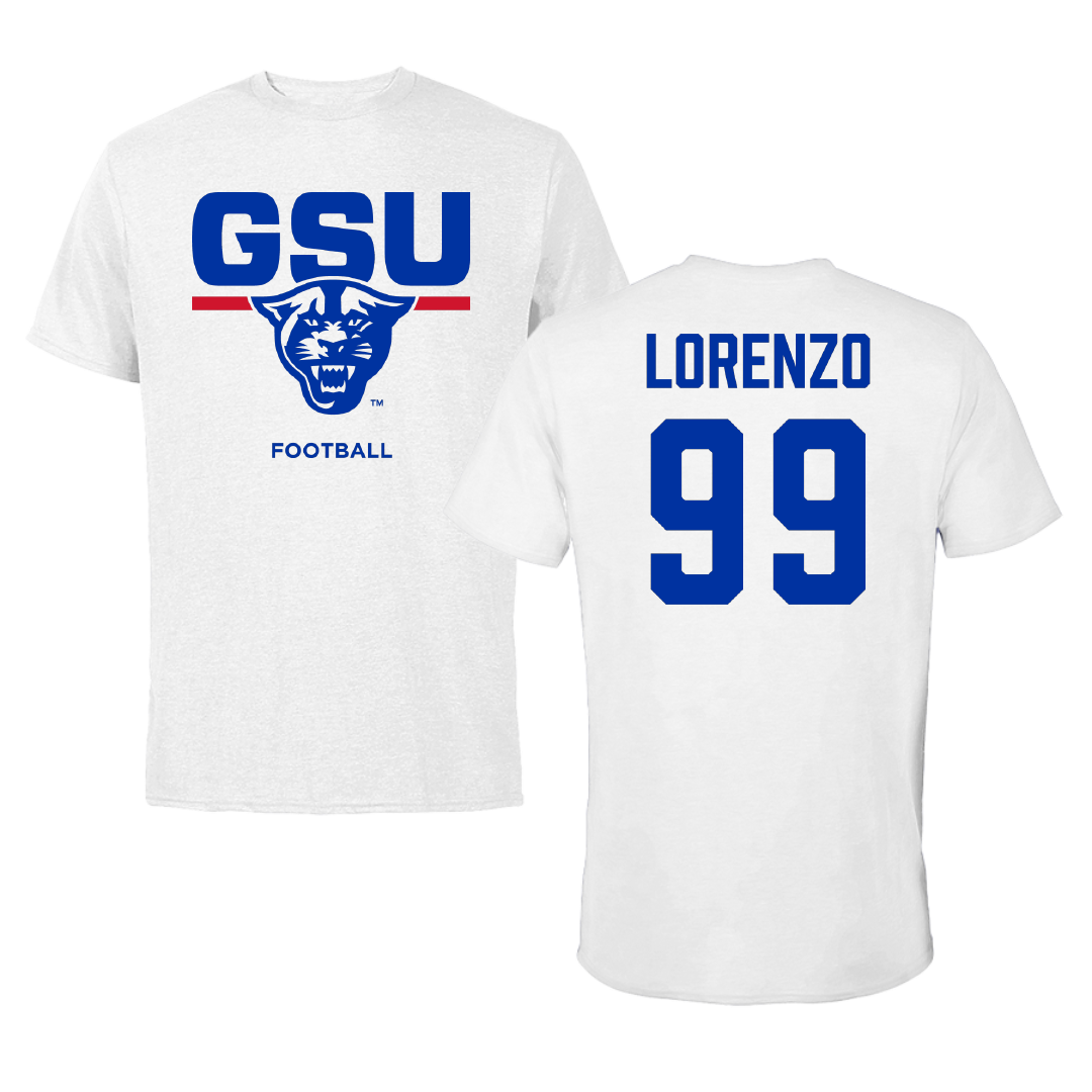 Georgia State University Football White Tee - #99 Christian Lorenzo