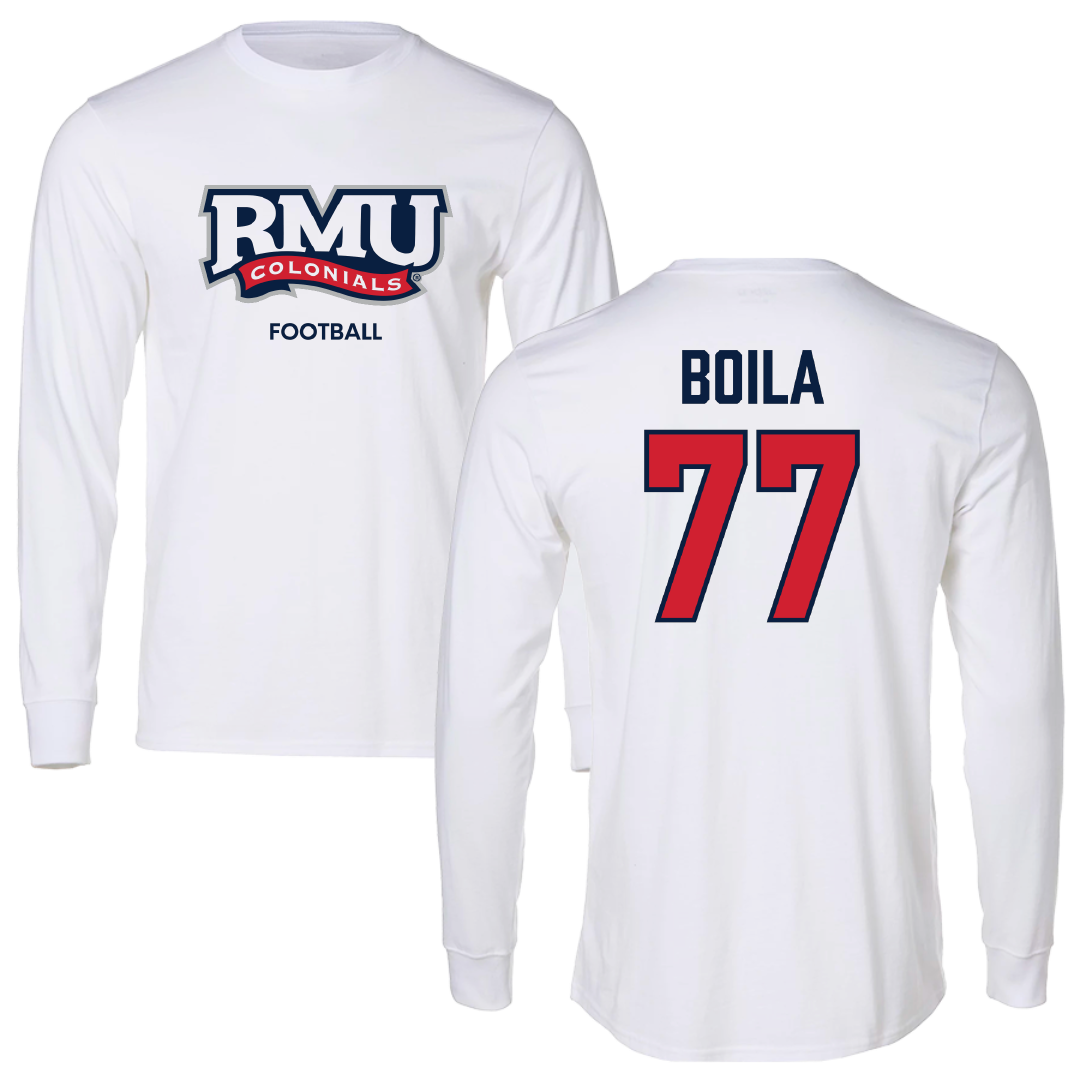 Robert Morris University Football White Performance Long Sleeve - #77 Vincent Boila
