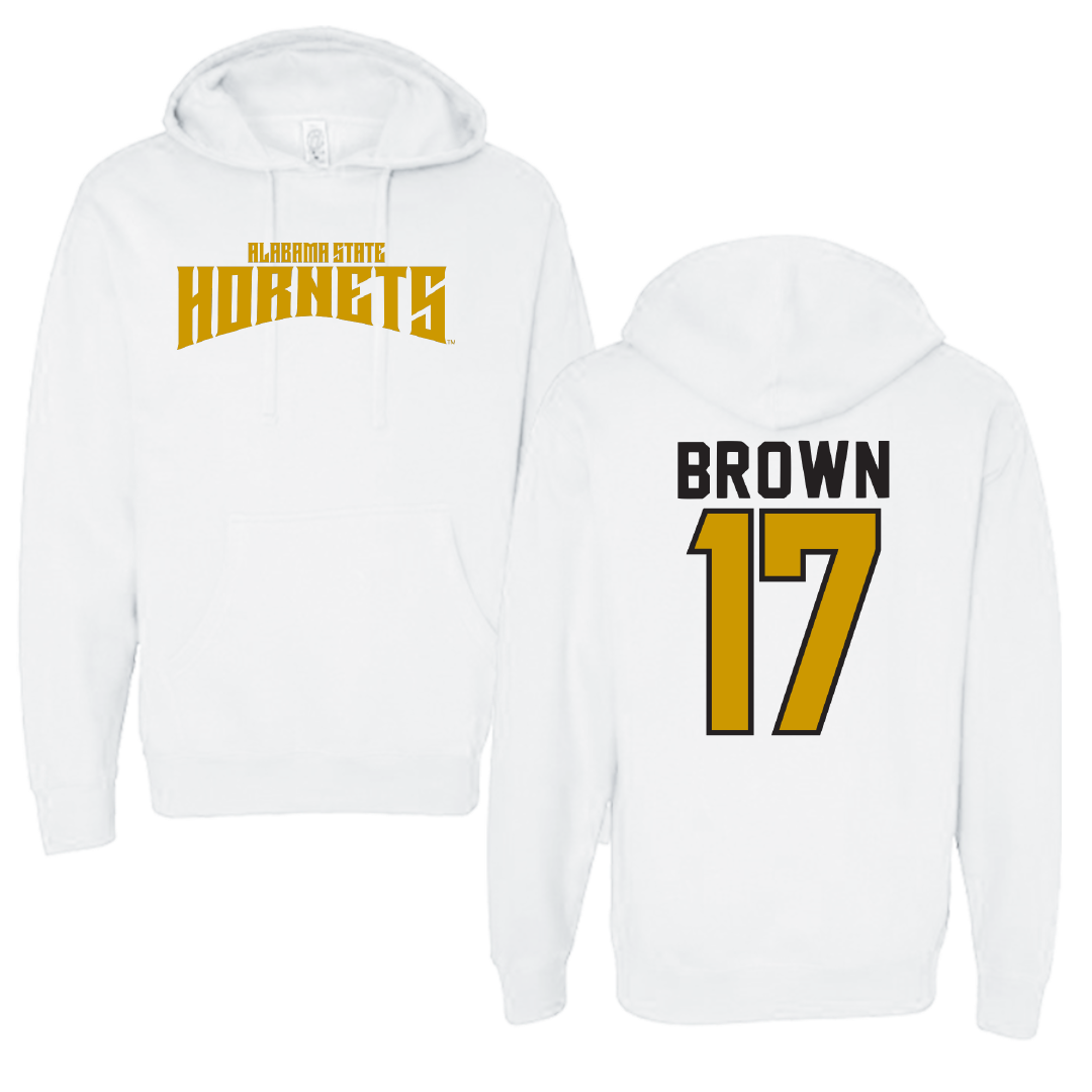 Alabama State University Flag Football White Classic Hoodie - #17 Calvri Brown