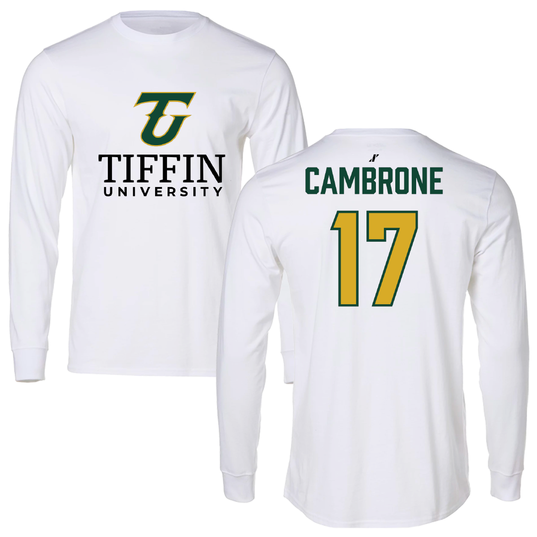 Tiffin University Soccer (M) White Performance Long Sleeve - #17 Carlensky Cambrone