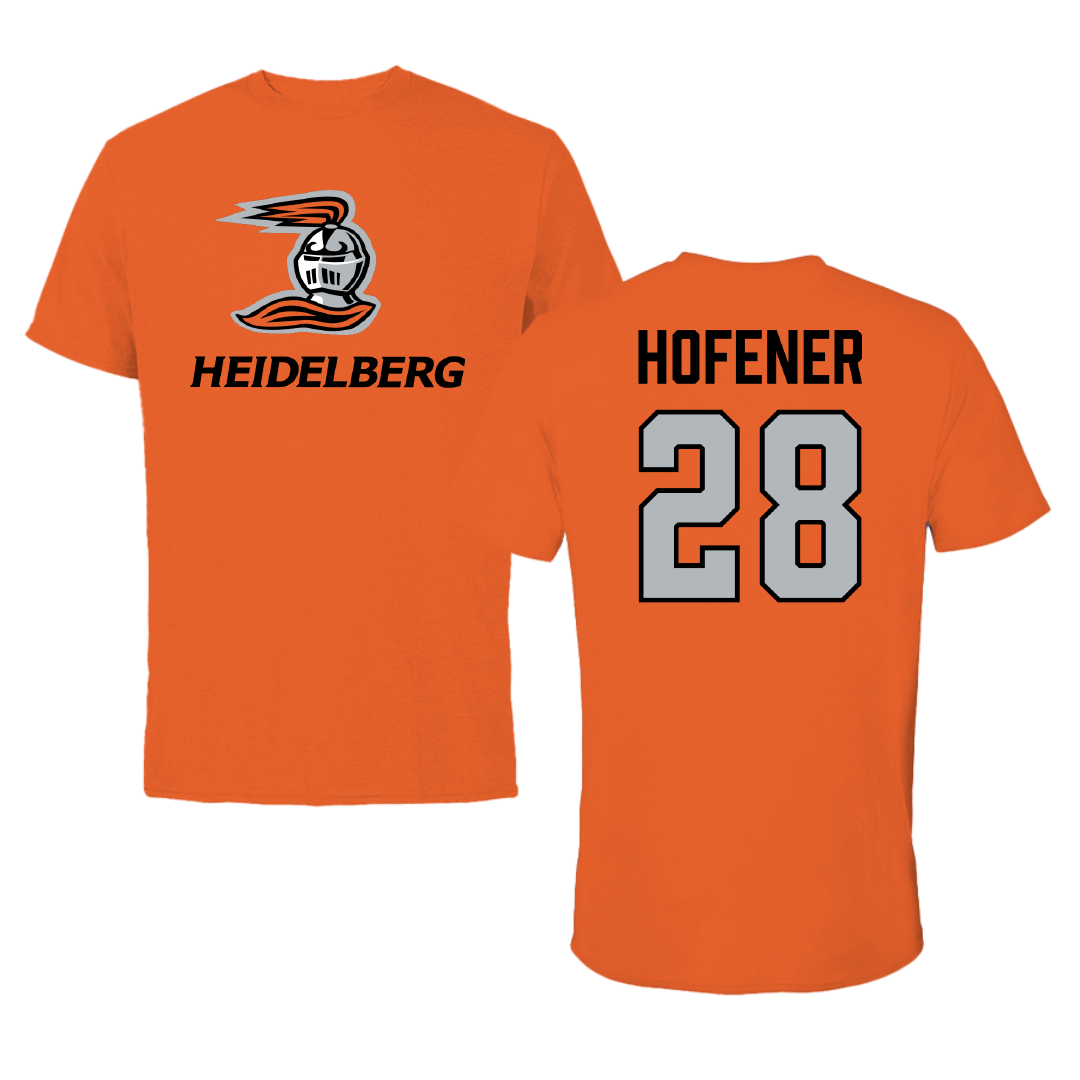 Heidelberg University Baseball Orange Performance Tee - #28 Nick Hofener