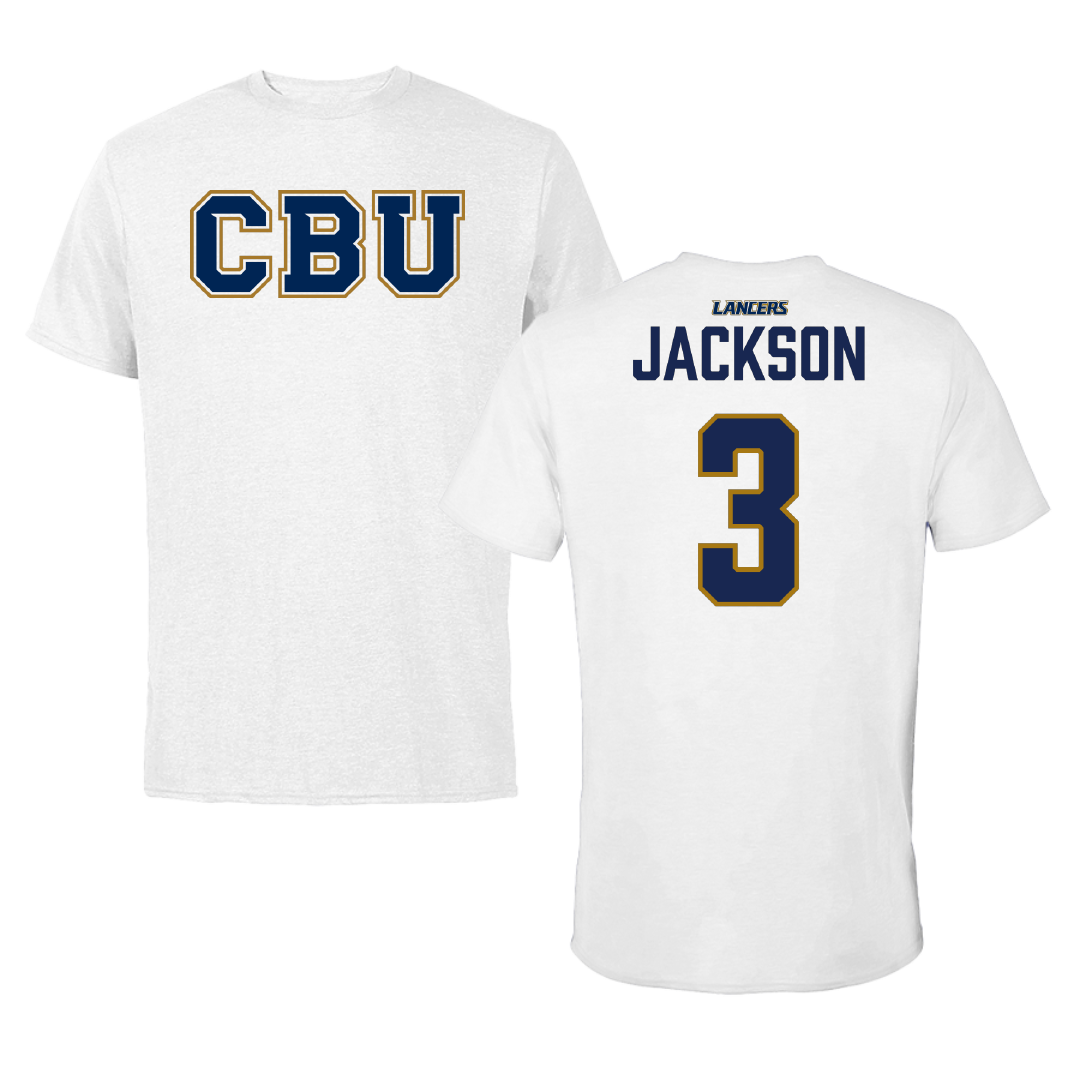 California Baptist University Basketball White Performance Tee - #3 Jayden Jackson