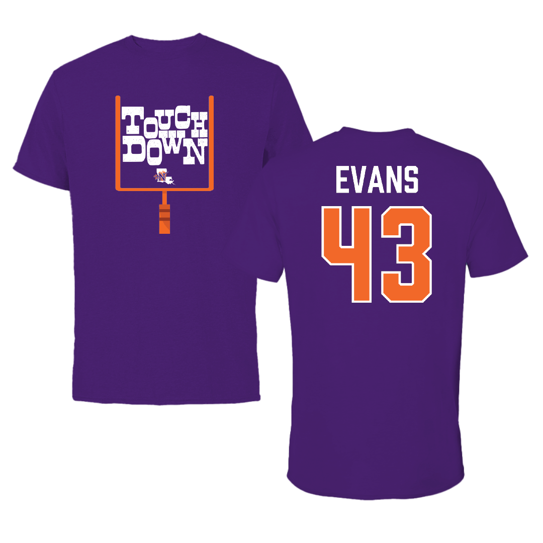 Northwestern State University Football Purple Touchdown Tee - #43 Cooper Evans
