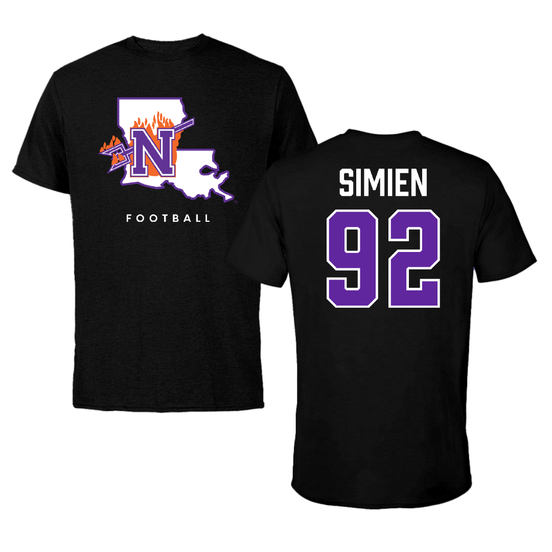 Northwestern State University Football Black Block Tee - #92 Sanplice Simien