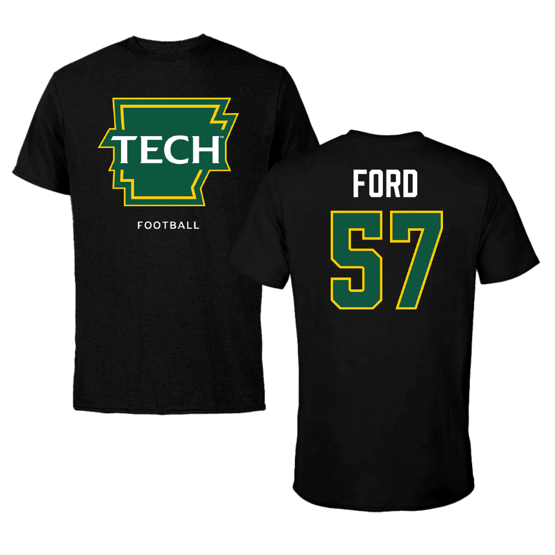 Arkansas Tech University Football Black Tee - #57 KD Ford