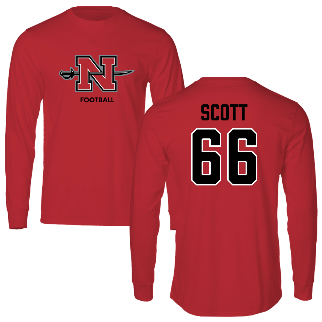 Nicholls State University Football Red Mascot Long Sleeve - #66 Sameij Scott