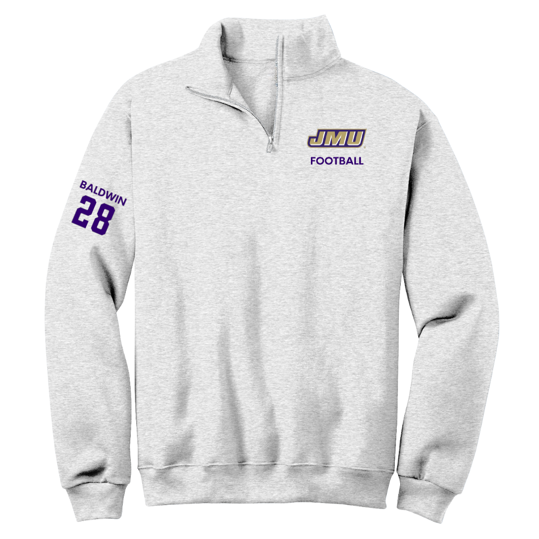 James Madison University Football Light Gray Quarter-Zip - #28 Ke'Marion Baldwin