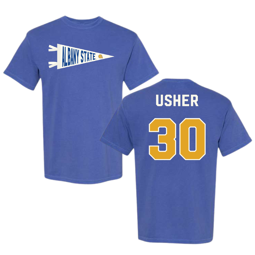 Albany State University Baseball Blue Pennant Comfort Colors Tee - #30 Perry Usher