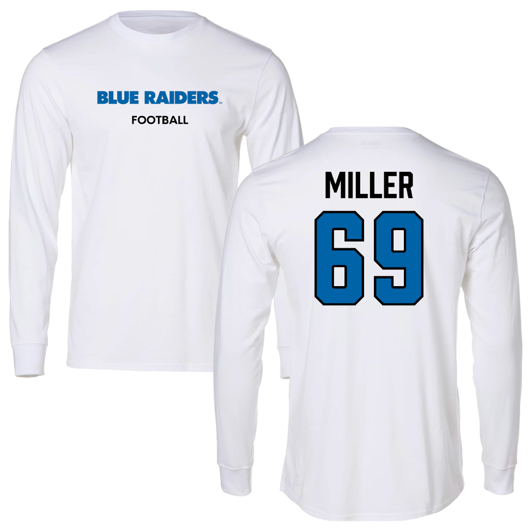 Middle Tennessee State University Football White Performance Long Sleeve - #69 Marcus Miller