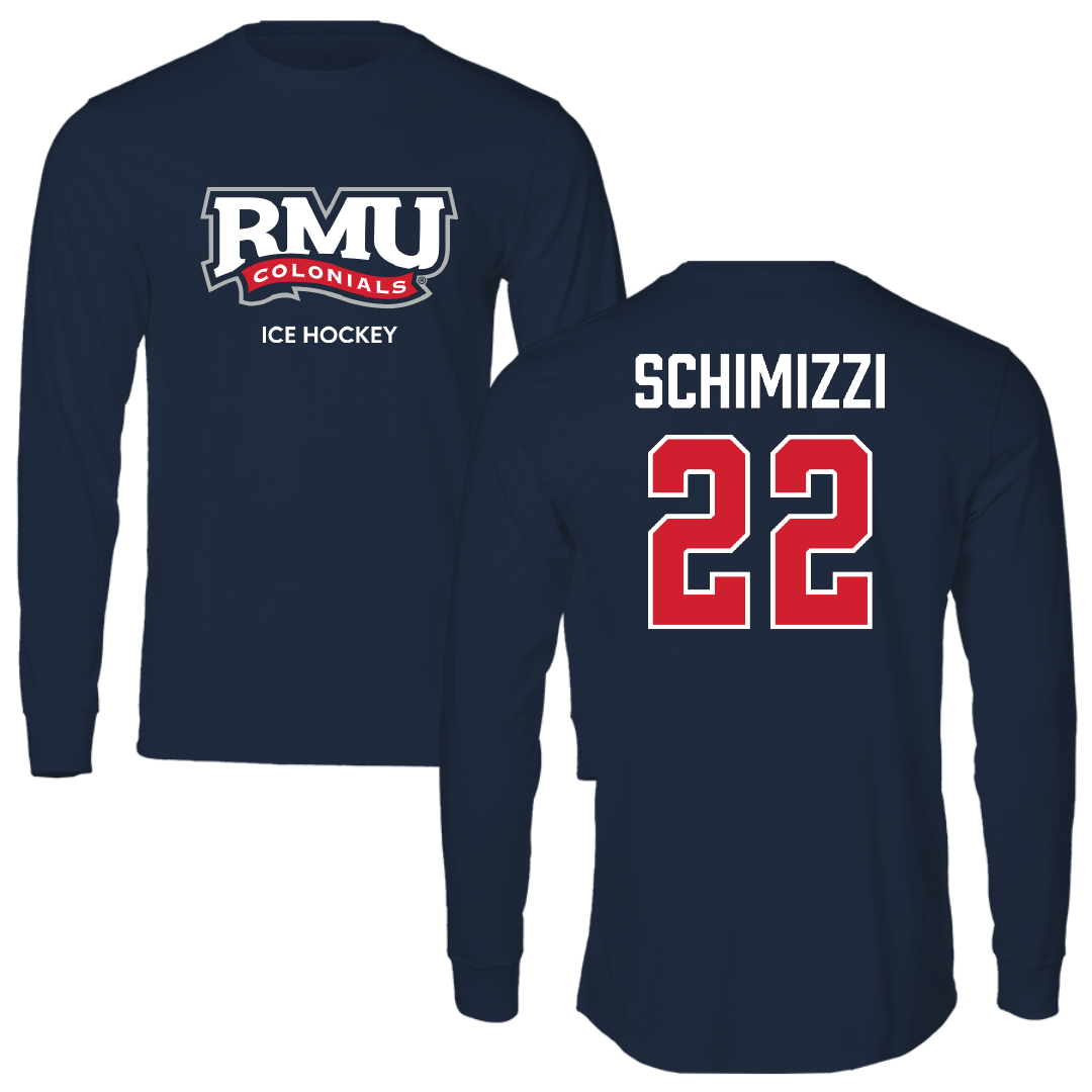 Robert Morris University Ice Hockey (M) Navy RMU Long Sleeve - #22 Dominic Schimizzi