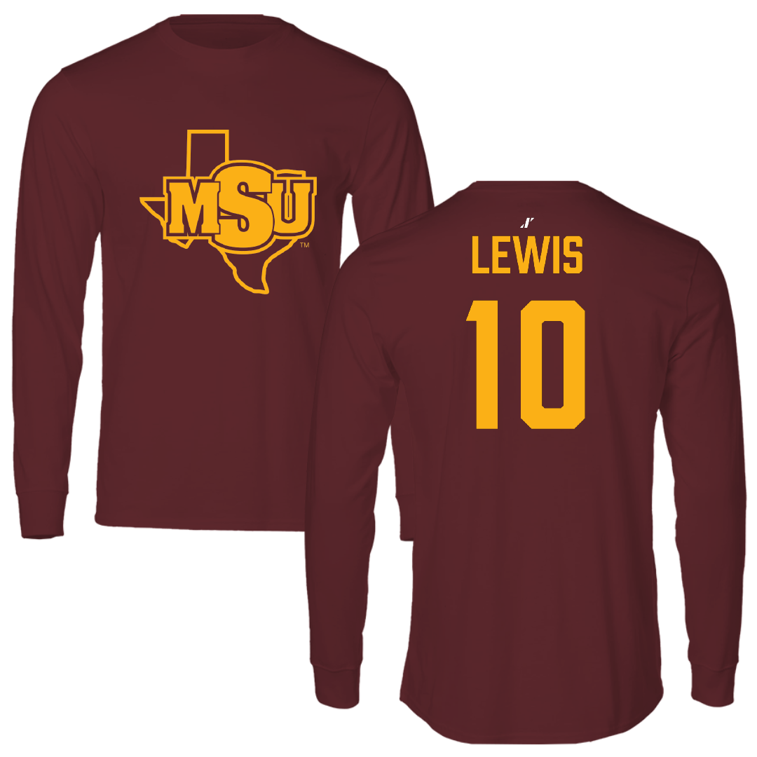 Midwestern State University Football Maroon Performance Long Sleeve - #10 Brycen Lewis