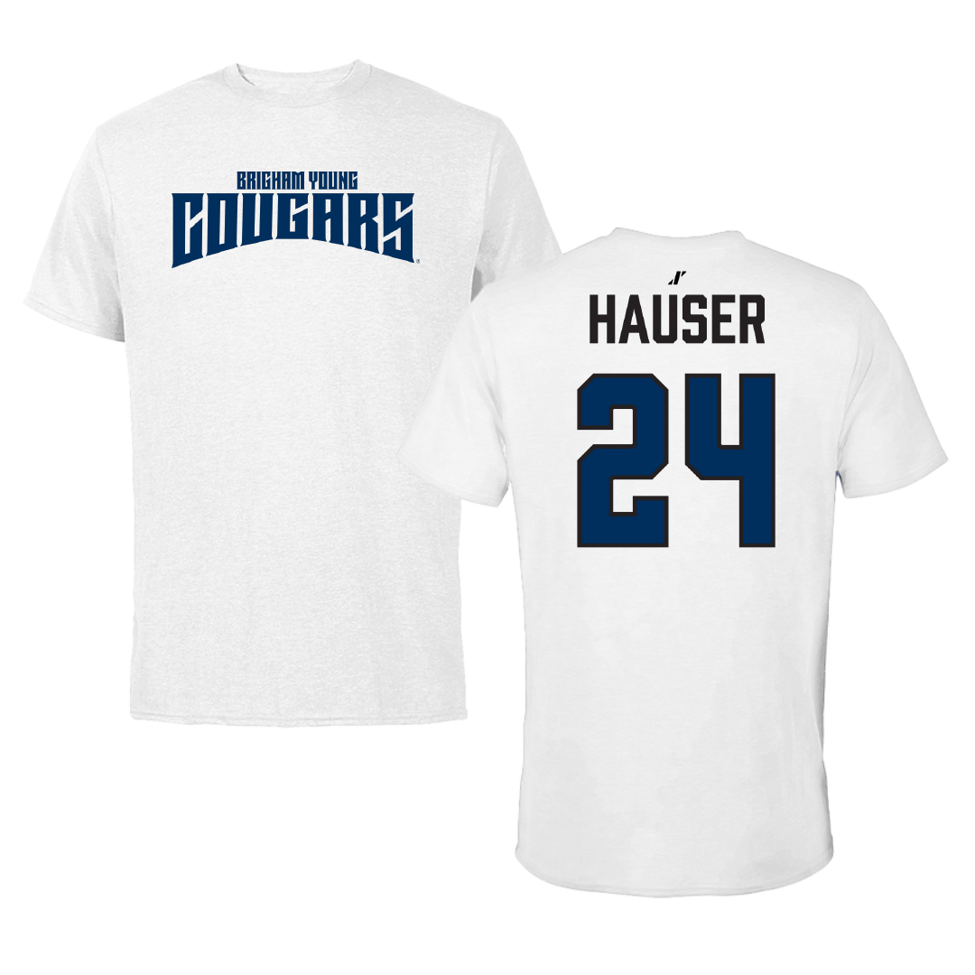 Brigham Young University Volleyball (M) White Classic Tee - #24 Cole Hauser