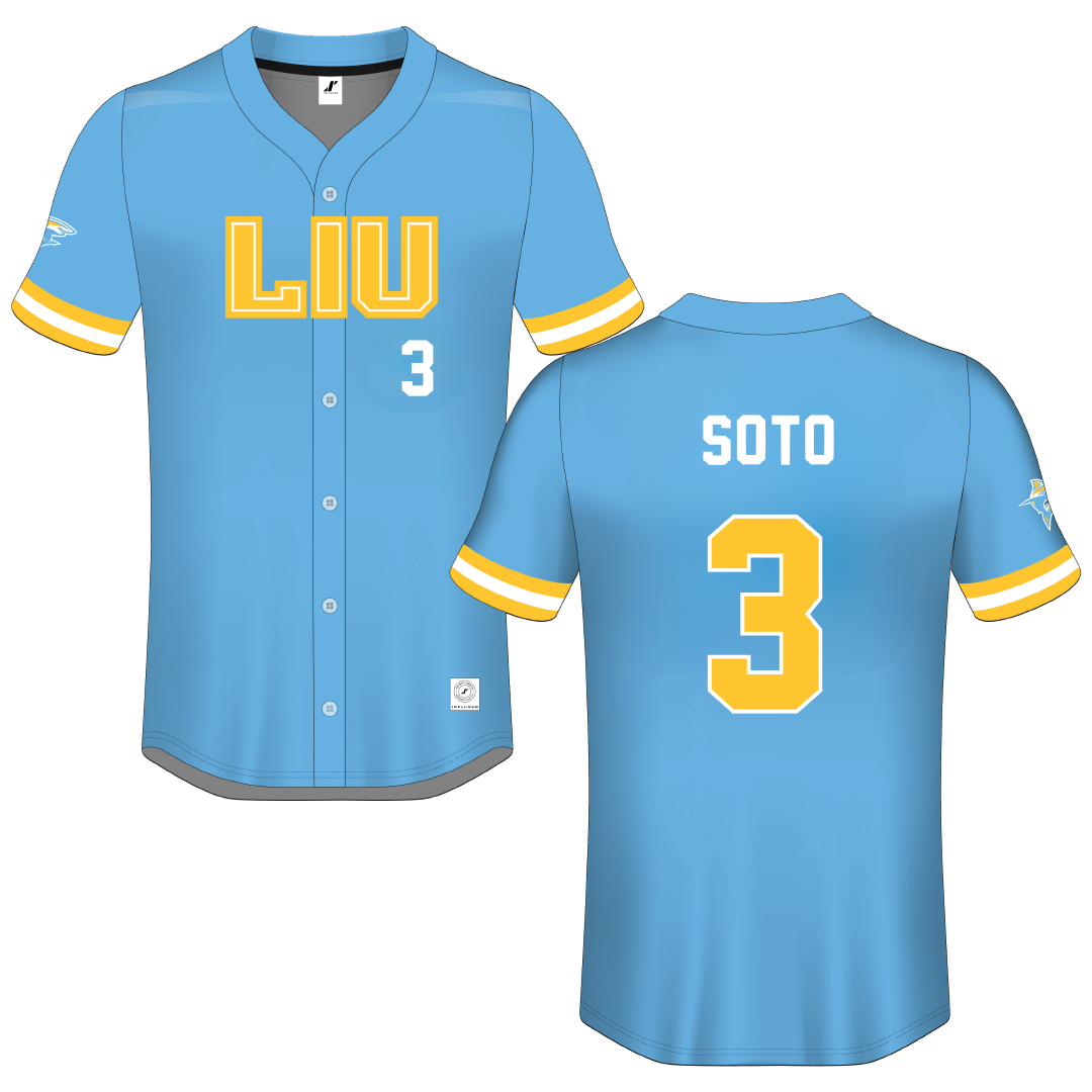 Long Island University Blue Button-Down Jersey - #3 Anais Soto