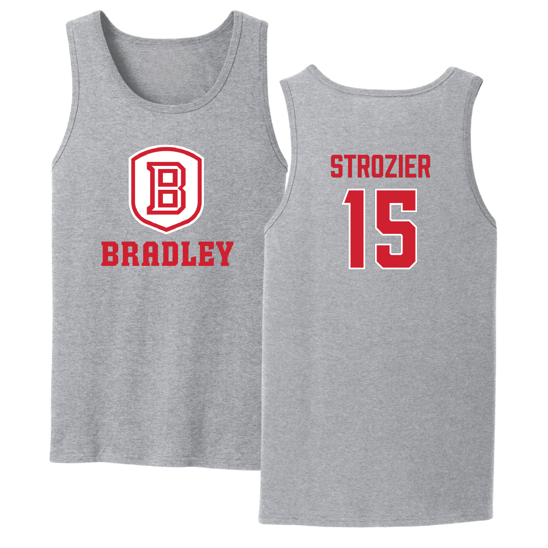 Bradley University Basketball Sport Gray Tank Top - #15 Armoni Strozier