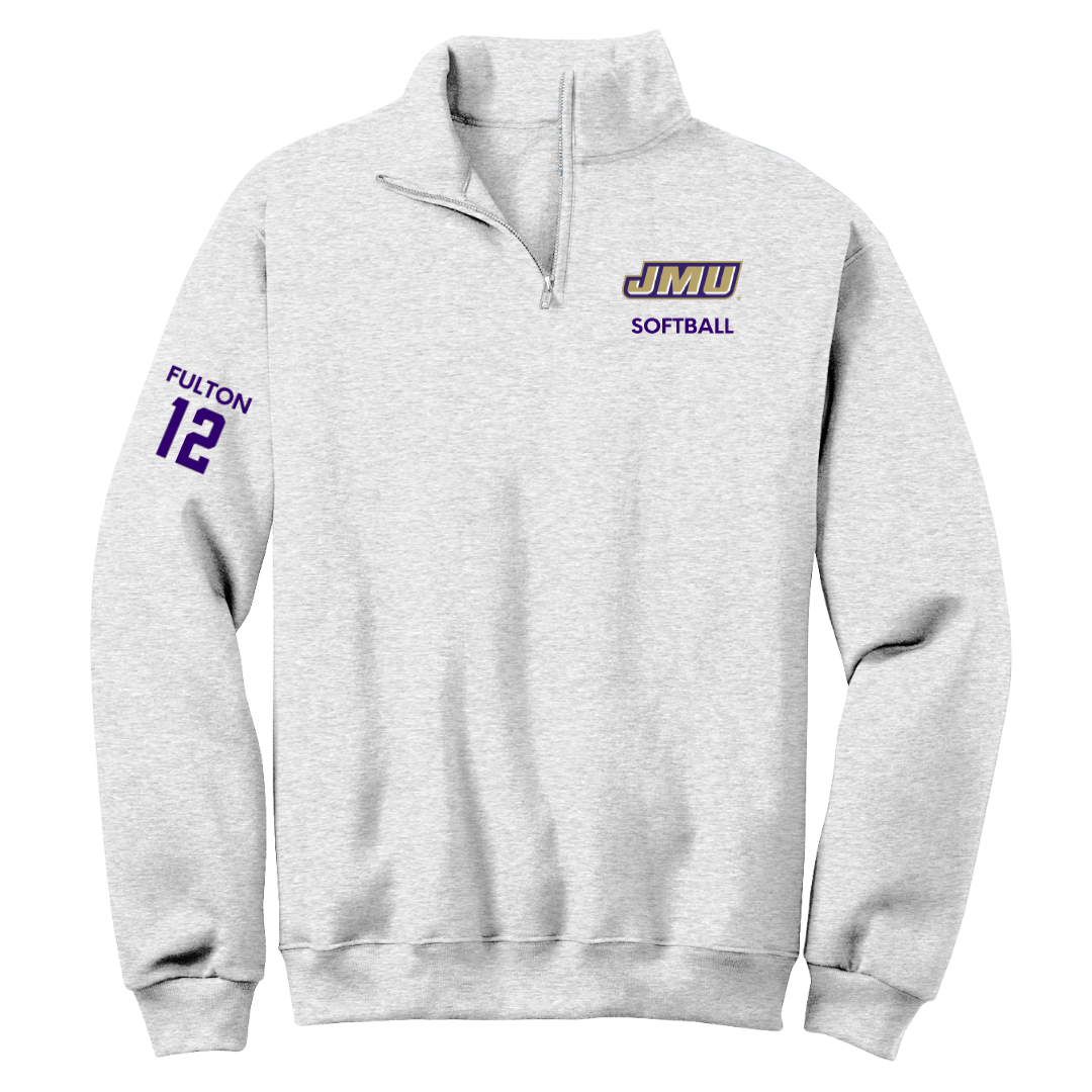James Madison University Softball Light Gray Quarter-Zip - #12 Lauren Fulton