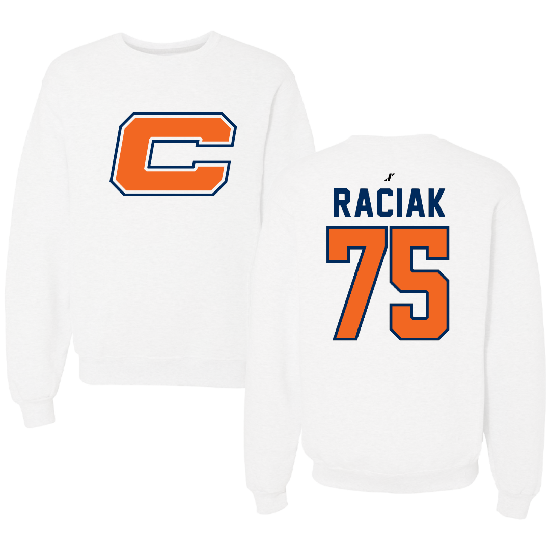 Carroll University Football White Crewneck - #75 Brendan Raciak