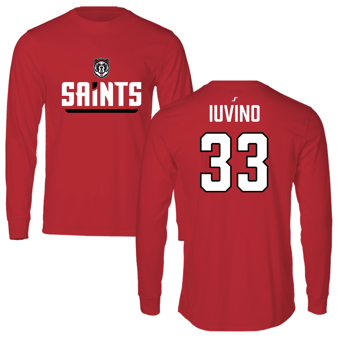 D'Youville University Baseball Red General Performance Long Sleeve - #33 Sam Iuvino