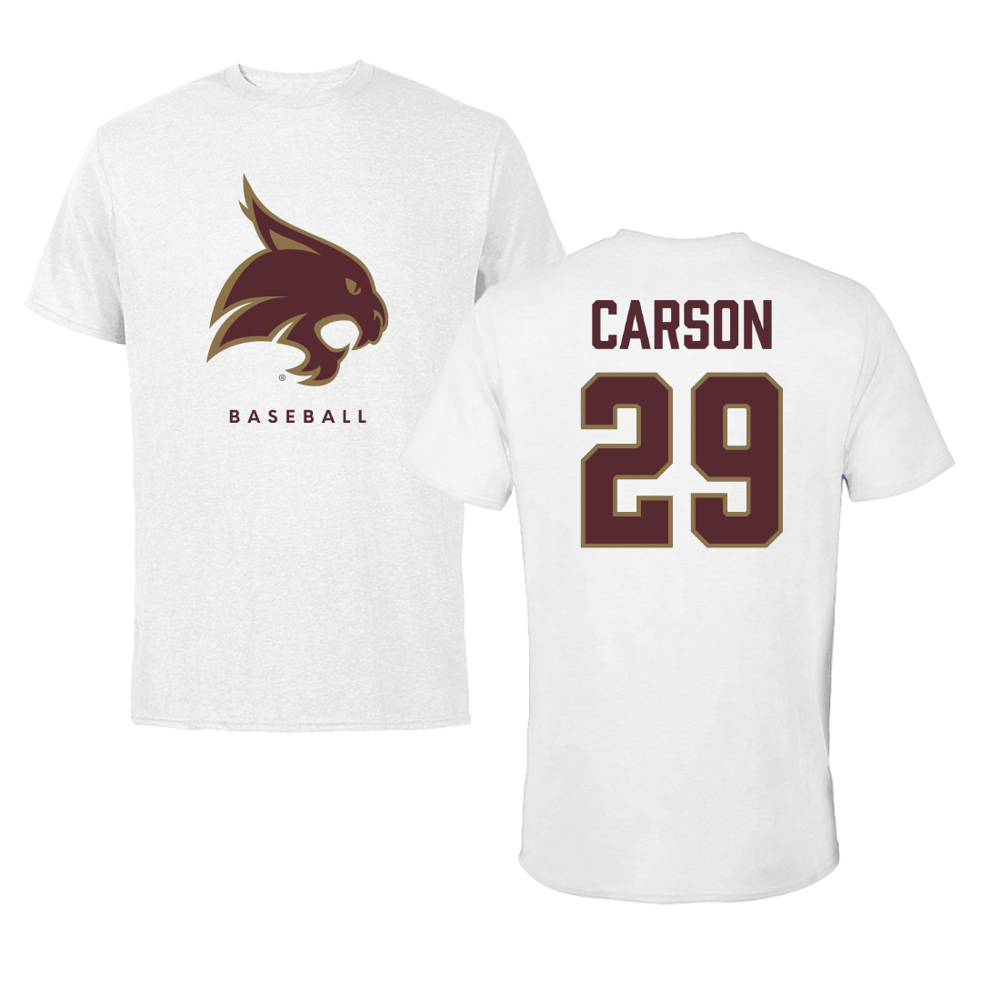 Texas State University Baseball White Tee - #29 Tanner Carson